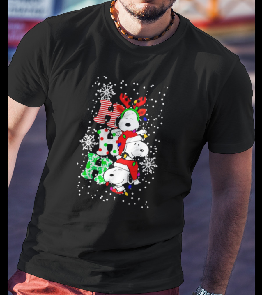 Ho Ho Ho Snoopy Christmas Reindeer Santa Snowflakes T-Shirt