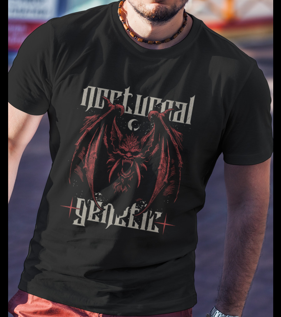 Nocturnal Genetic Vampire Bat And Crescent Moon Emblem T-Shirt
