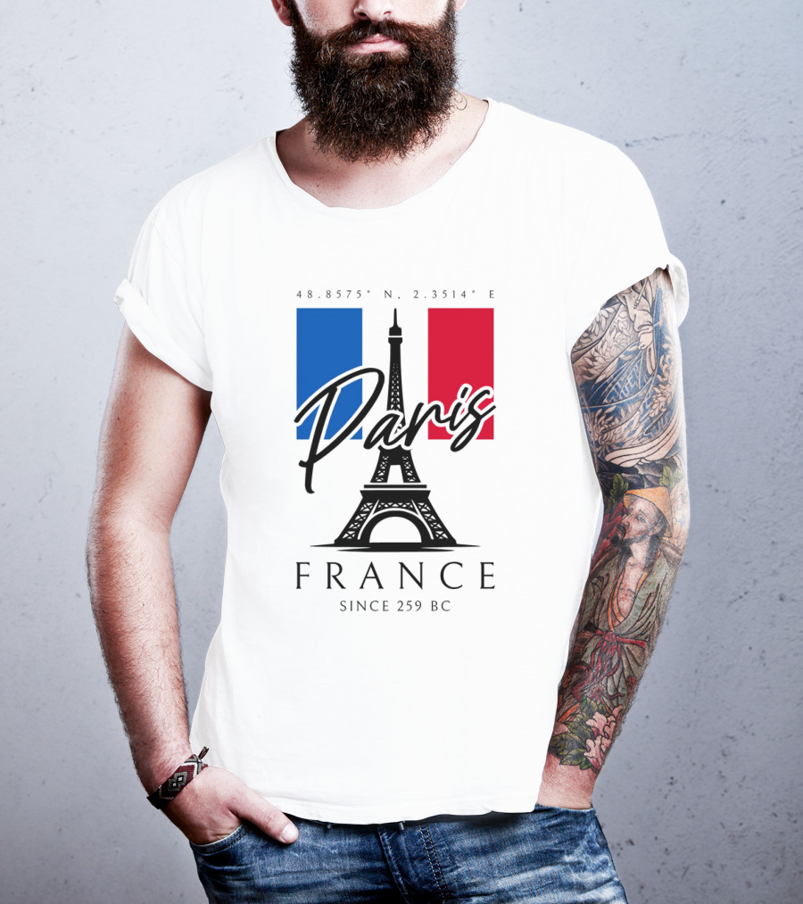 Paris France Eiffel Coordinates Since 259 BC T-Shirt
