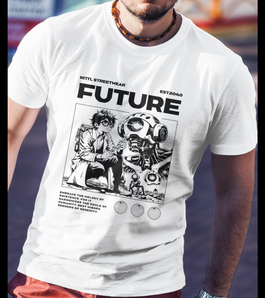 Kittl Streetwear Future EST2040 Melody Of Existence Humanity Serenity T-Shirt