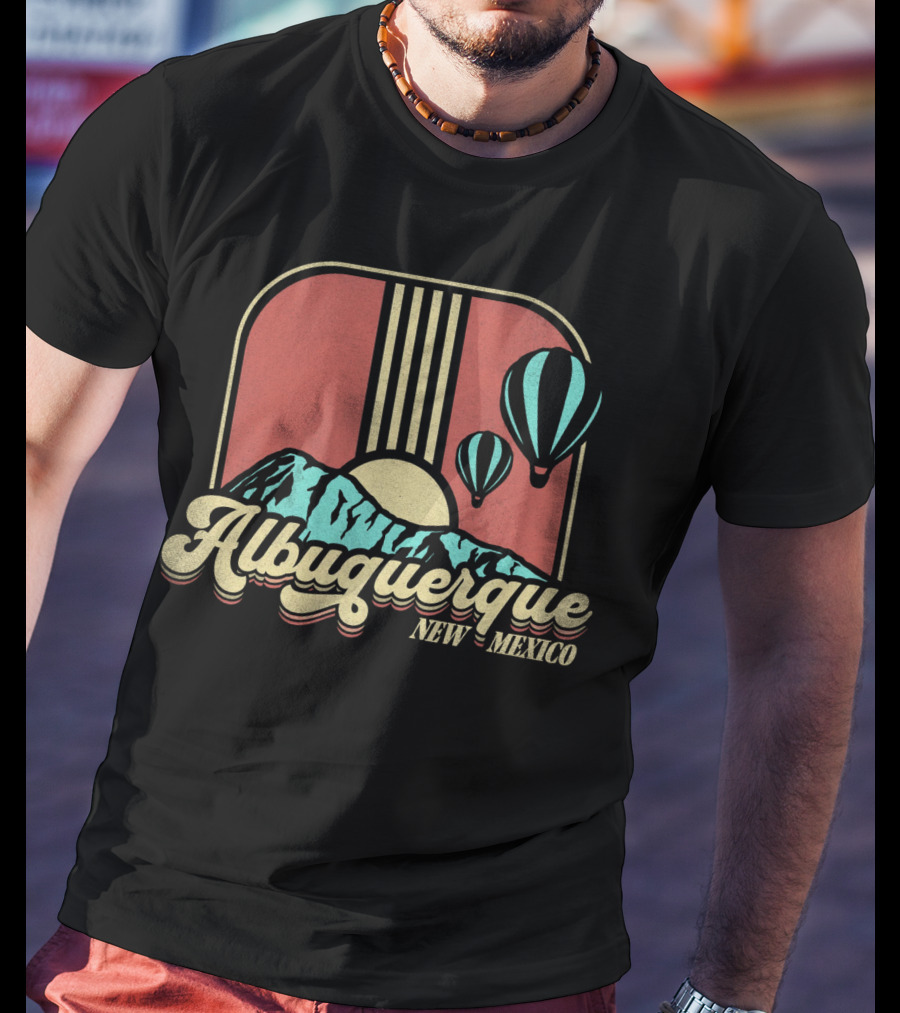Albuquerque New Mexico Hot Air Balloon Retro Vintage Mountains Sunburst T-Shirt