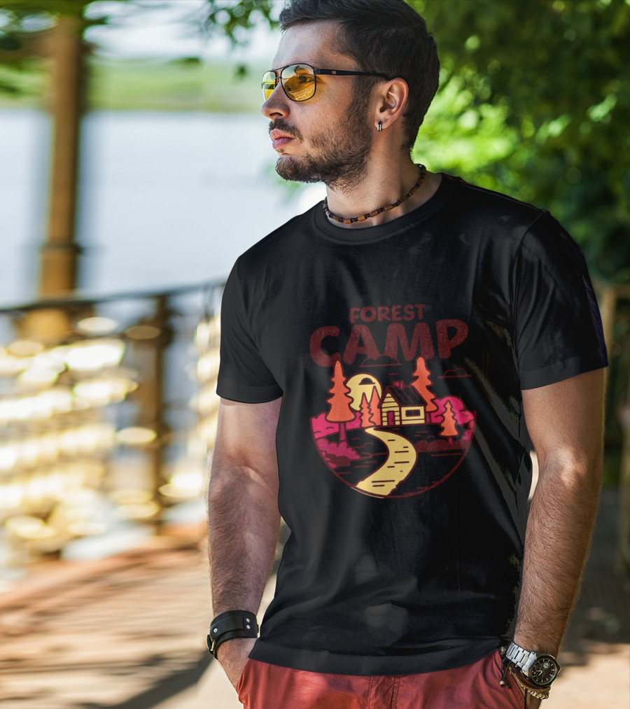 Forest Camp Cabin Path Sunset T-Shirt