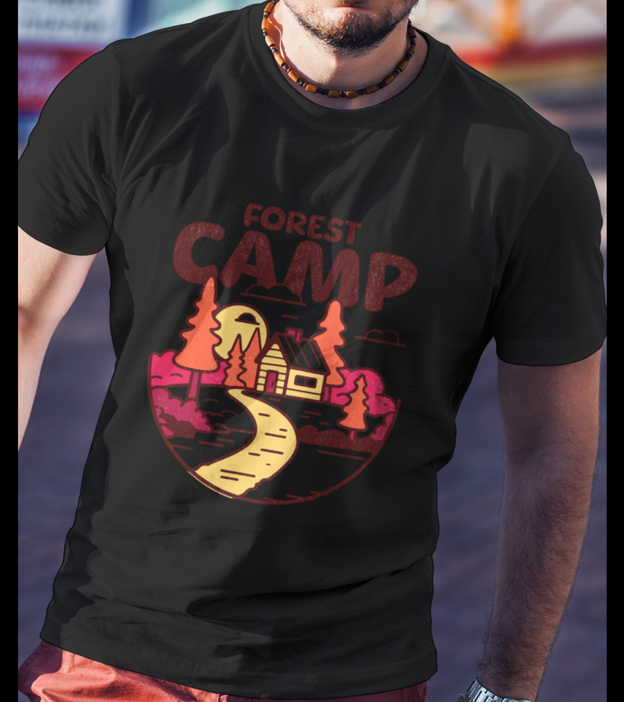 Forest Camp Cabin Path Sunset T-Shirt