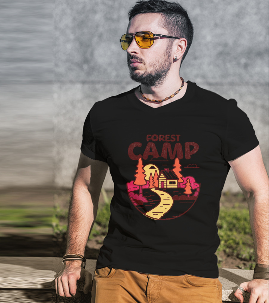 Forest Camp Cabin Path Sunset T-Shirt