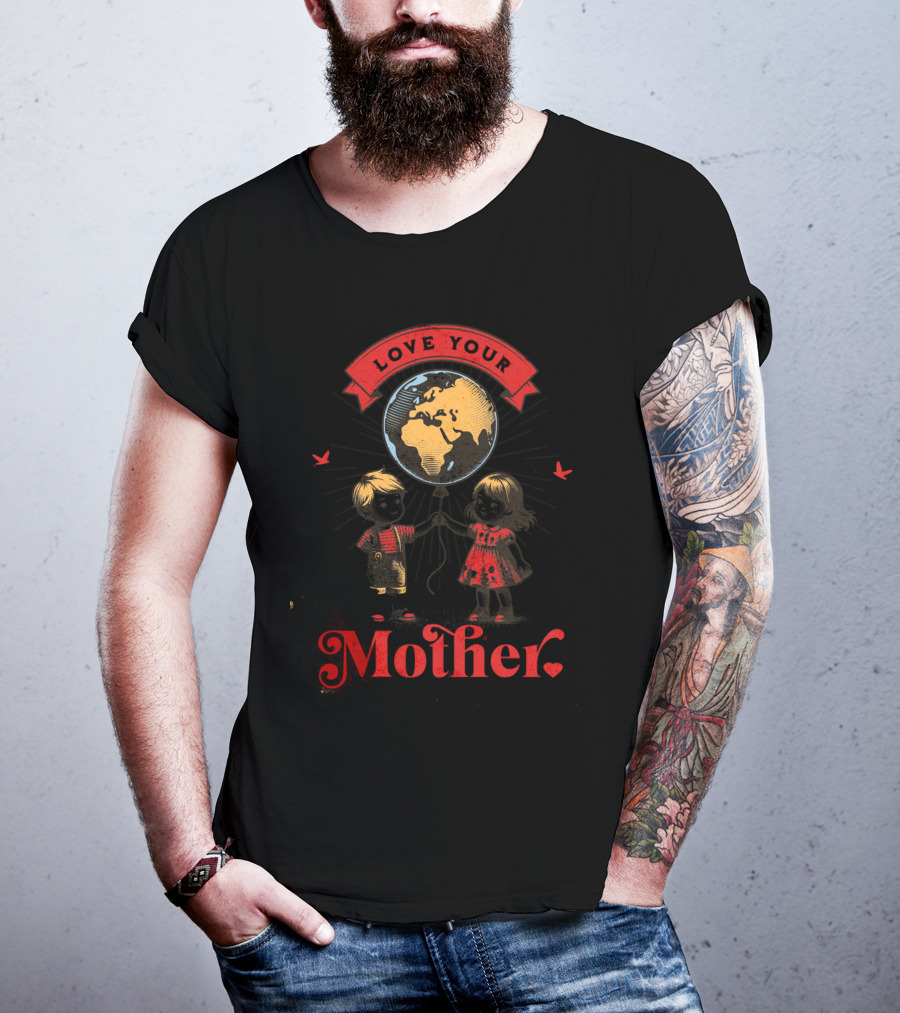 Love Your Mother Earth Day Vintage Children With Planet Earth T-Shirt