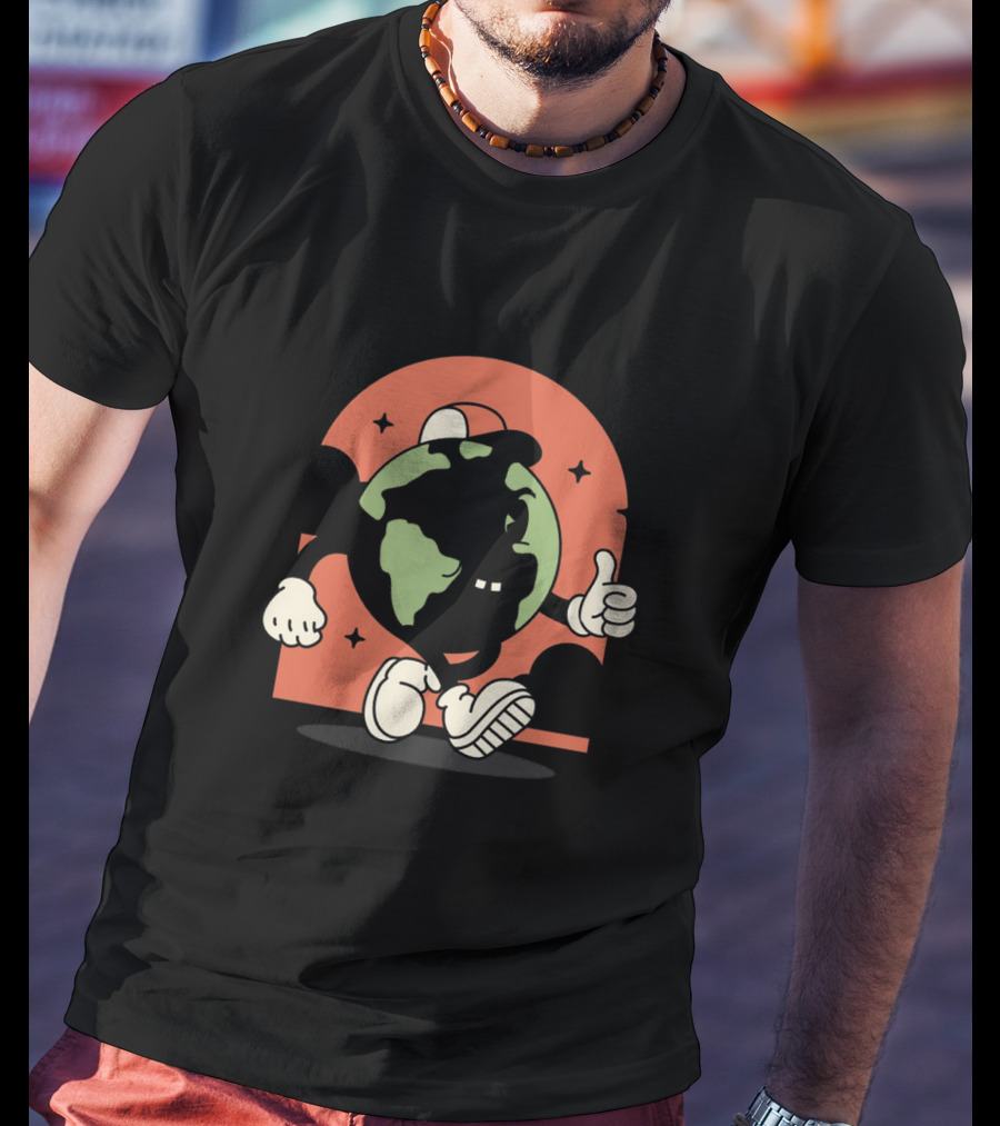 Good Morning World Smiling Earth Character Thumbs Up Classic T-Shirt