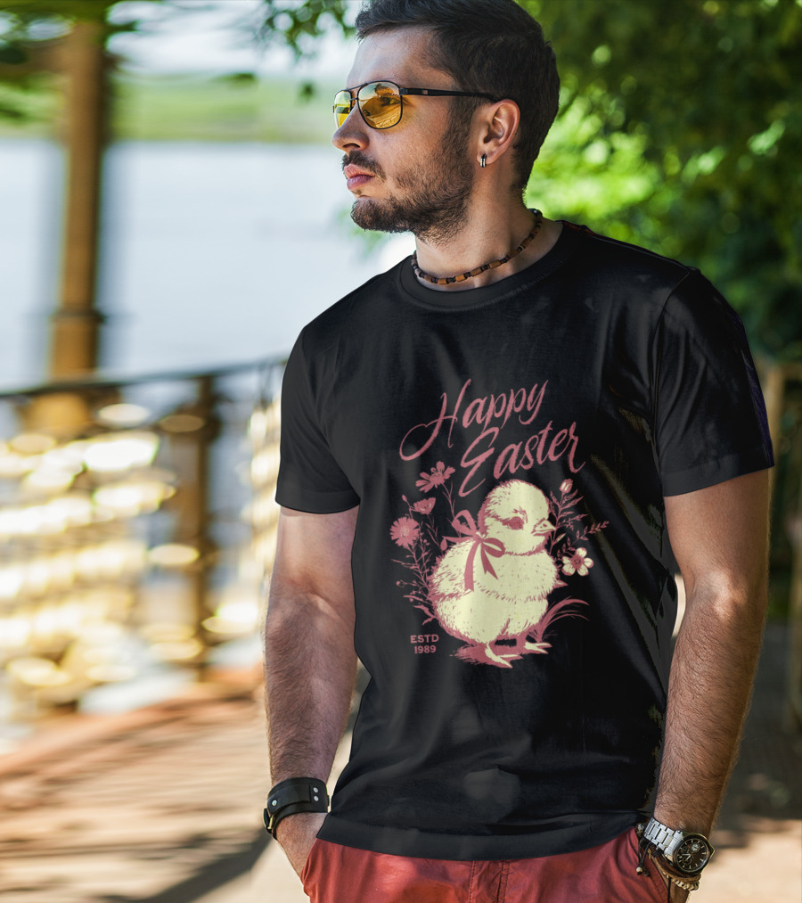 Happy Easter Vintage Chick With Flowers ESTD 1989 T-Shirt