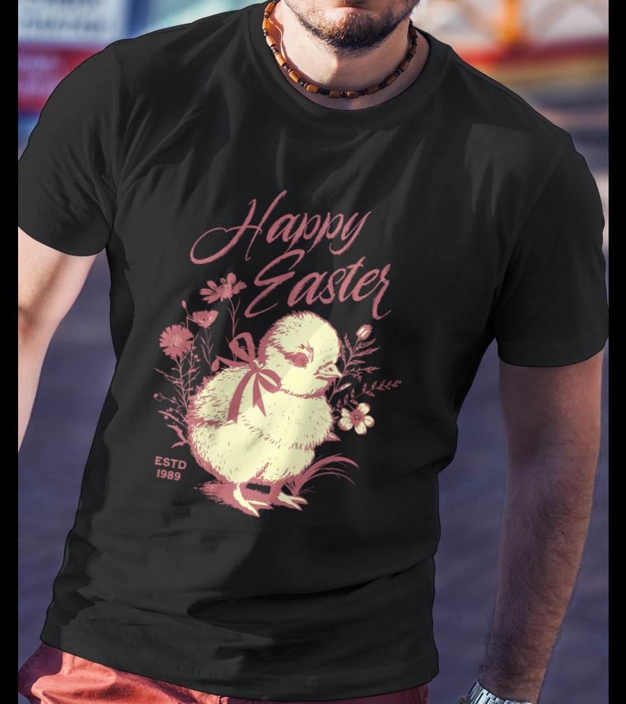 Happy Easter Vintage Chick With Flowers ESTD 1989 T-Shirt