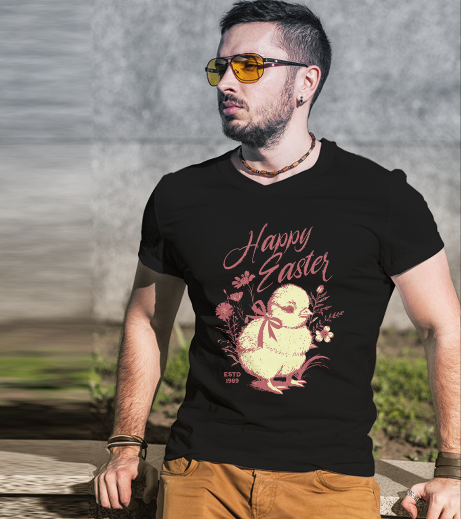 Happy Easter Vintage Chick With Flowers ESTD 1989 T-Shirt