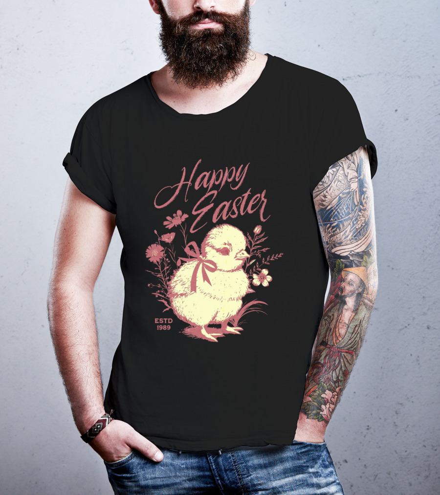 Happy Easter Vintage Chick With Flowers ESTD 1989 T-Shirt