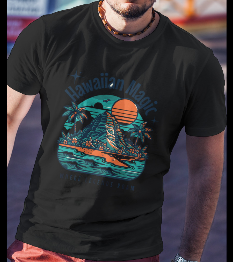 Hawaiian Magic Where Legends Roam Tropical Sunset Scenic Ocean View T-Shirt