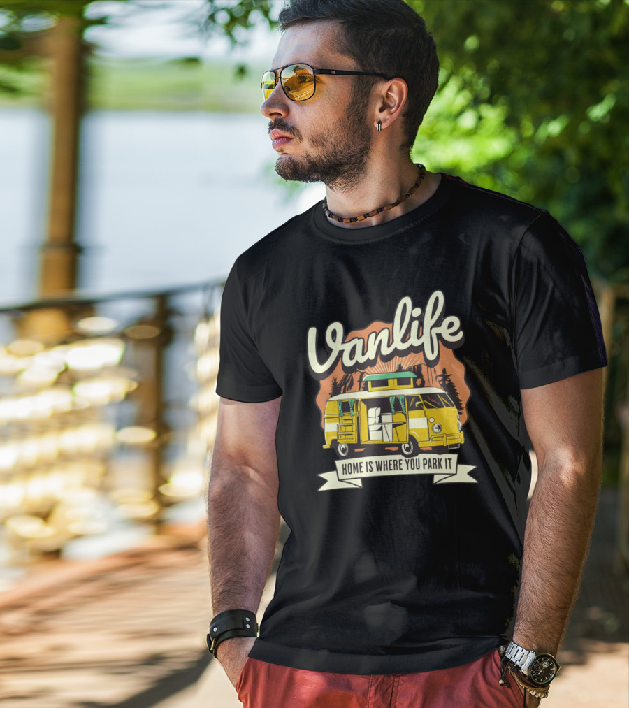 Vanlife Home Is Where You Park It Vintage Camper Adventure T-Shirt