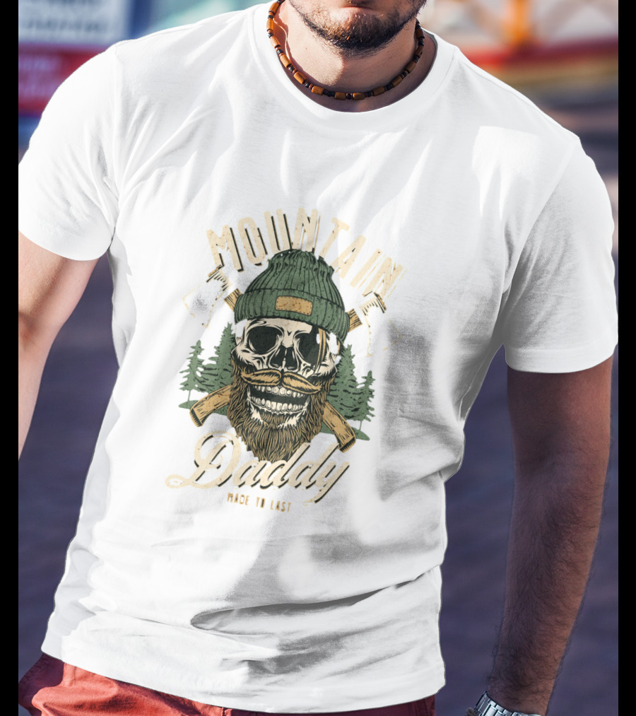 Mountain Daddy Made To Last Bearded Skull With Axes And Trees T-Shirt