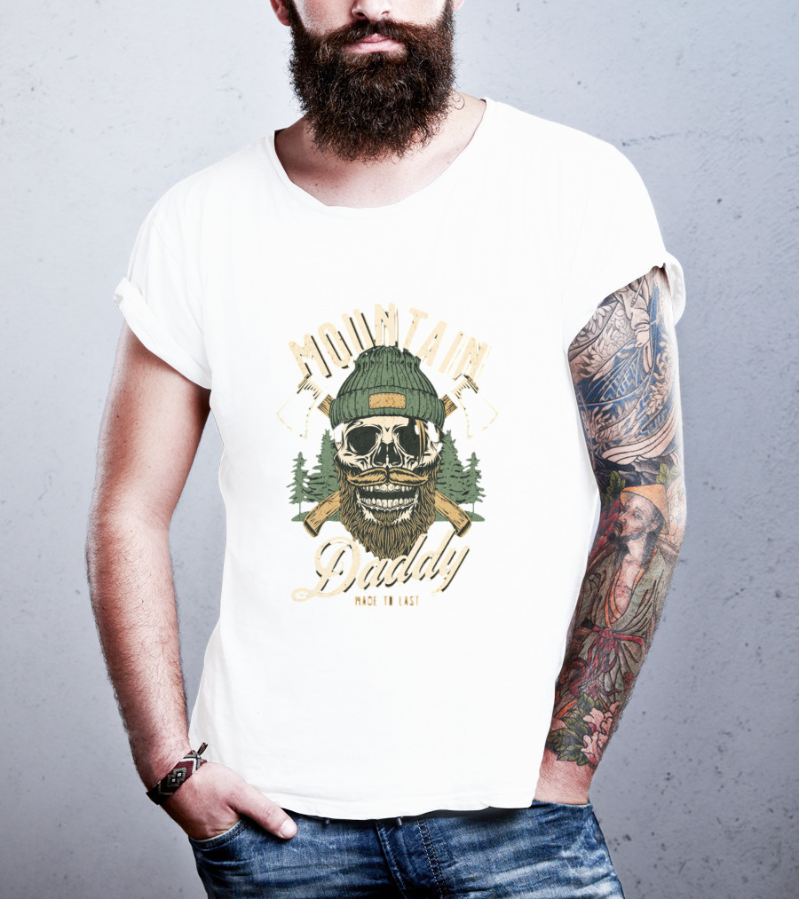 Mountain Daddy Made To Last Bearded Skull With Axes And Trees T-Shirt