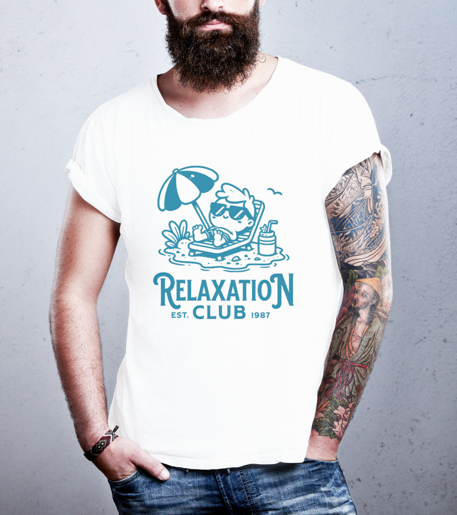 Relaxation Club Est. 1987 Sunglasses Lounge Chair Umbrella Drink T-Shirt