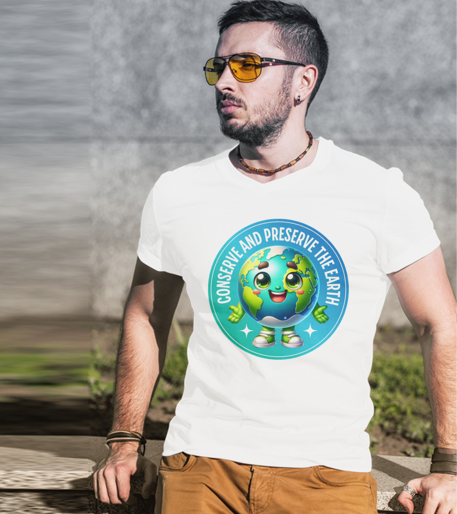Conserve And Preserve The Earth Retro Earth Day Celebration Mascot T-Shirt