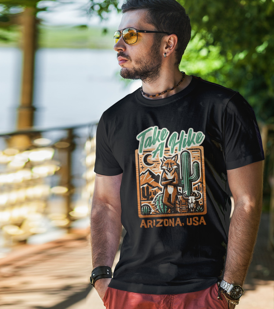 Take A Hike Arizona USA Desert Fox And Cactus Scene T-Shirt
