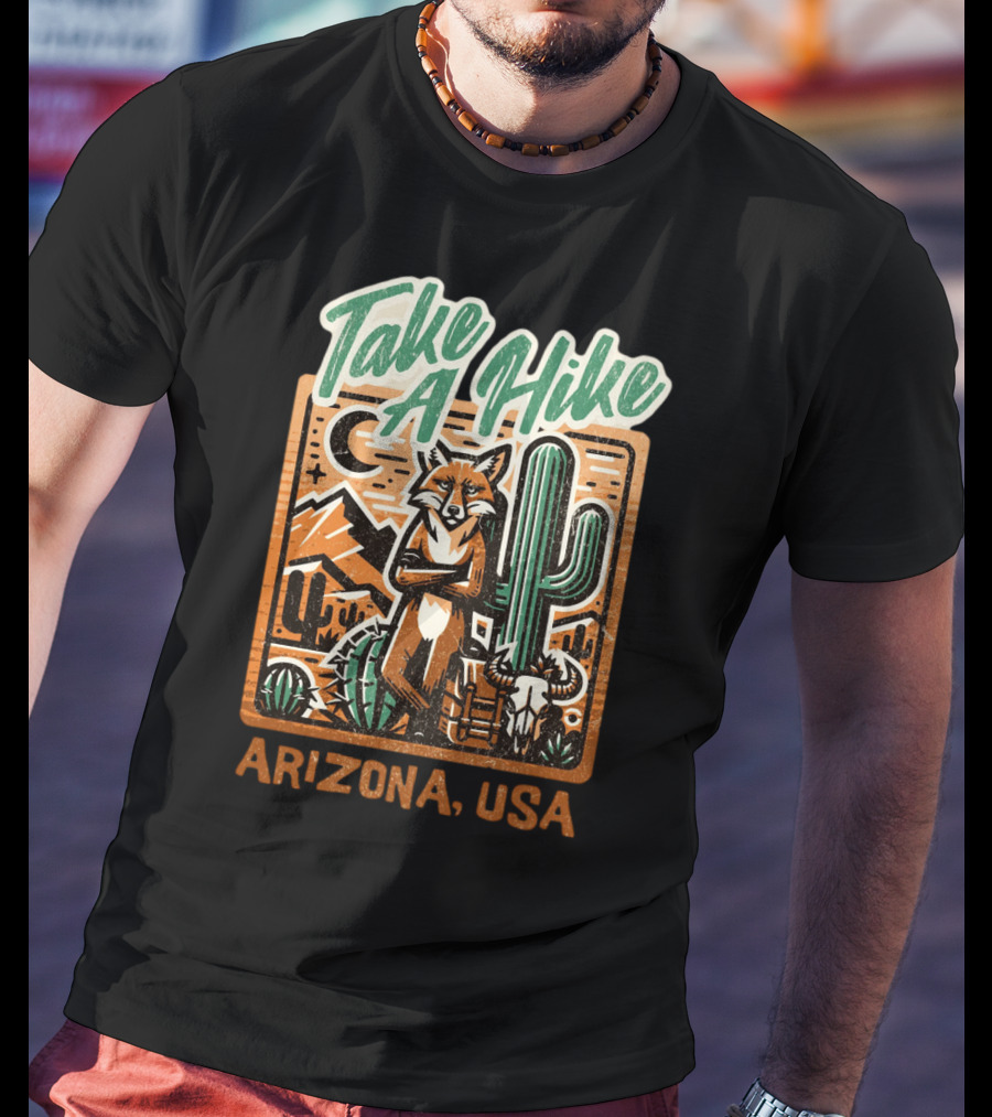 Take A Hike Arizona USA Desert Fox And Cactus Scene T-Shirt
