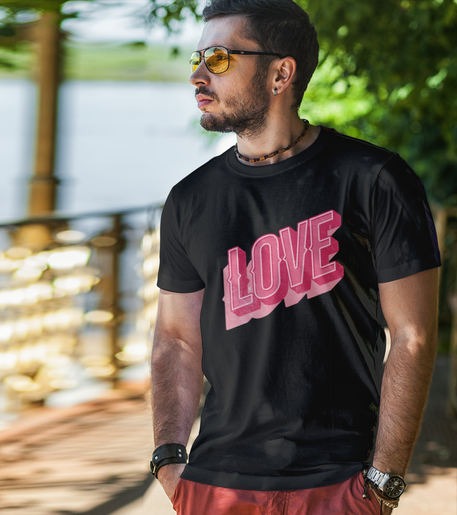 Retro Love Lettering Typography Valentines Day T-Shirt