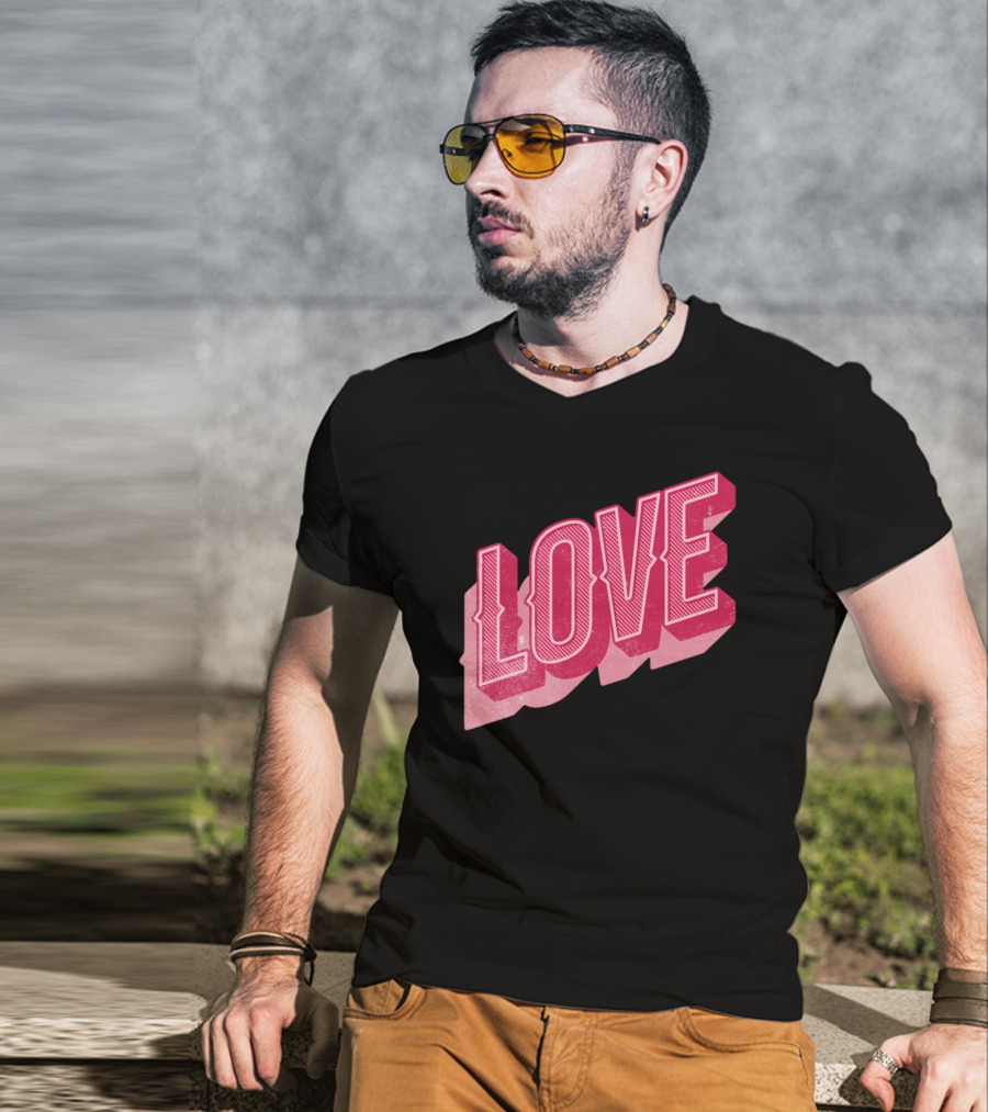 Retro Love Lettering Typography Valentines Day T-Shirt
