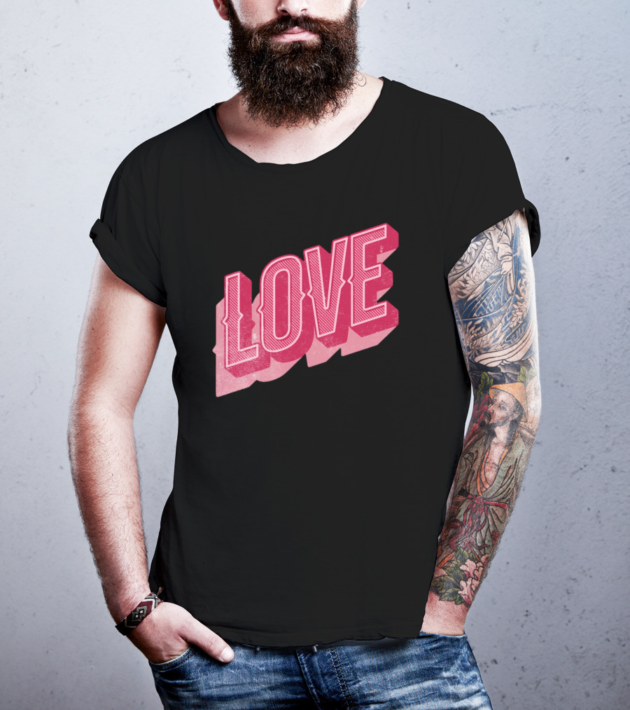 Retro Love Lettering Typography Valentines Day T-Shirt