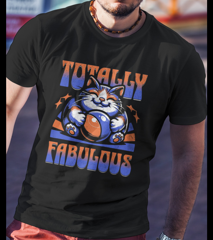Totally Fabulous Cat With Beach Ball And Stars T-Shirt