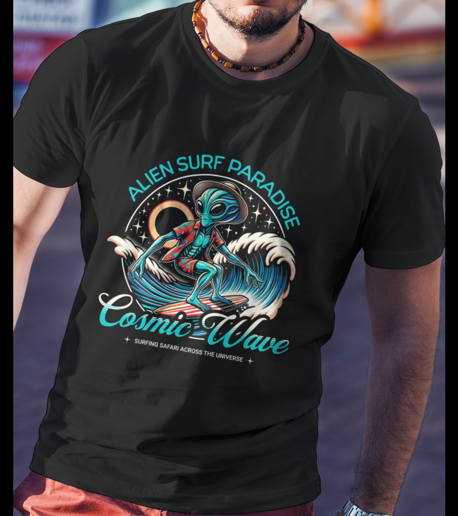 ALIEN SURF PARADISE COSMIC WAVE SURFING SAFARI ACROSS THE UNIVERSE T-Shirt