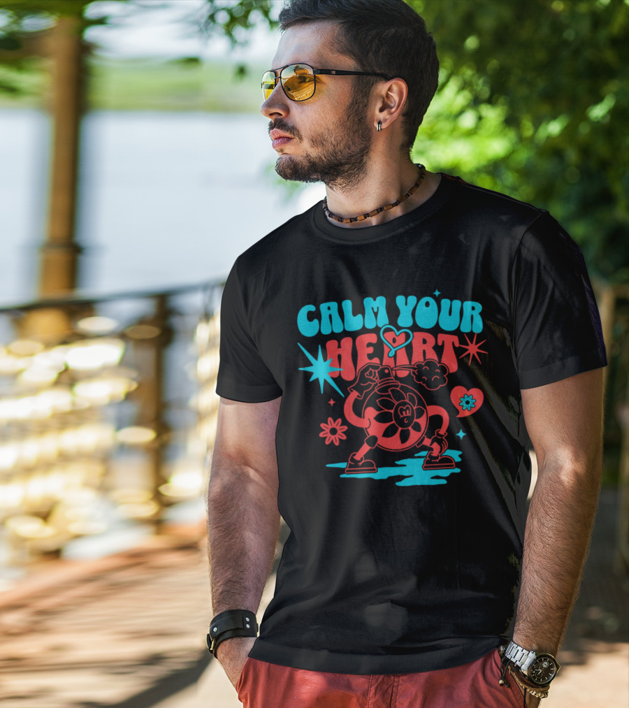 CALM YOUR HEART Retro Floral Cartoon Explosion T-Shirt