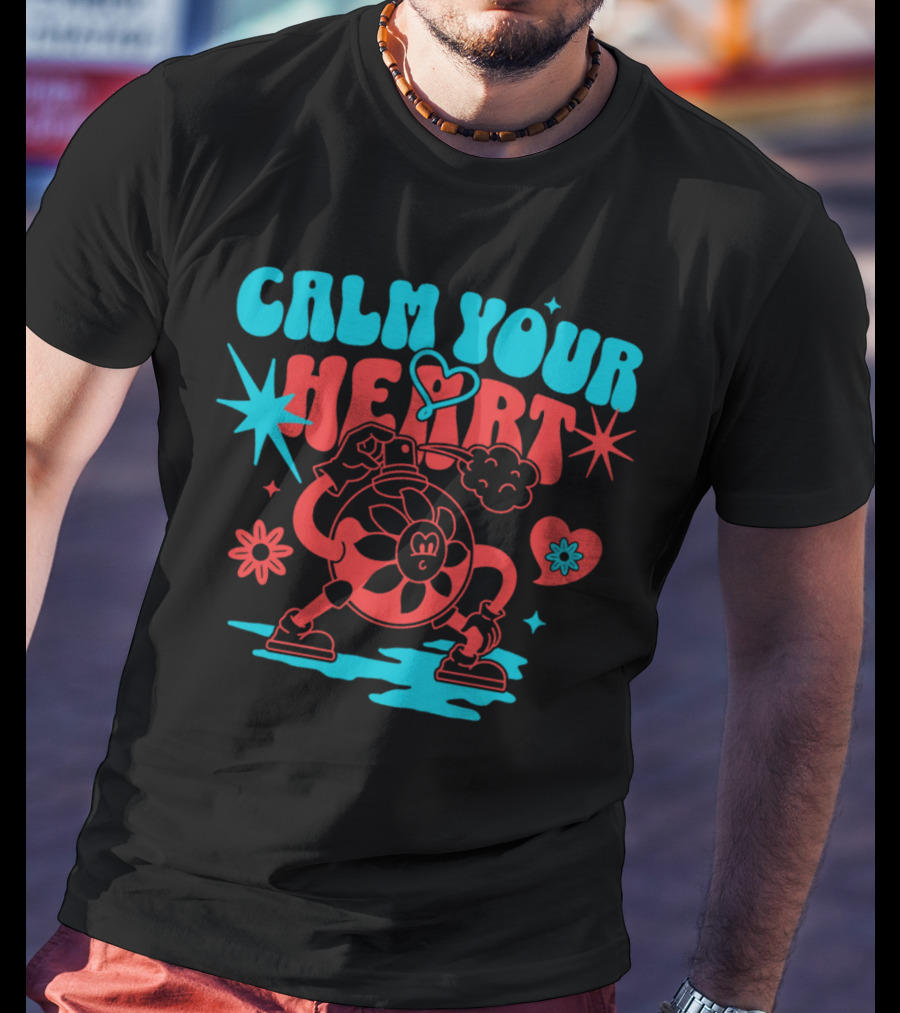 CALM YOUR HEART Retro Floral Cartoon Explosion T-Shirt