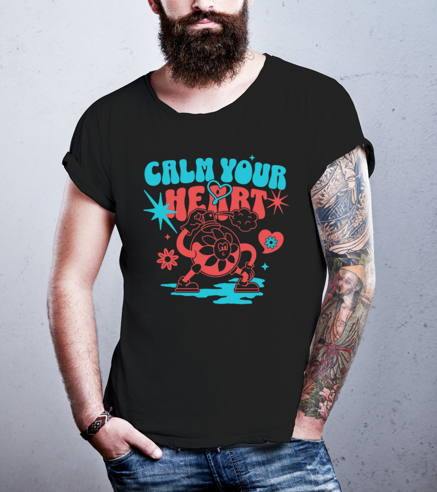 CALM YOUR HEART Retro Floral Cartoon Explosion T-Shirt