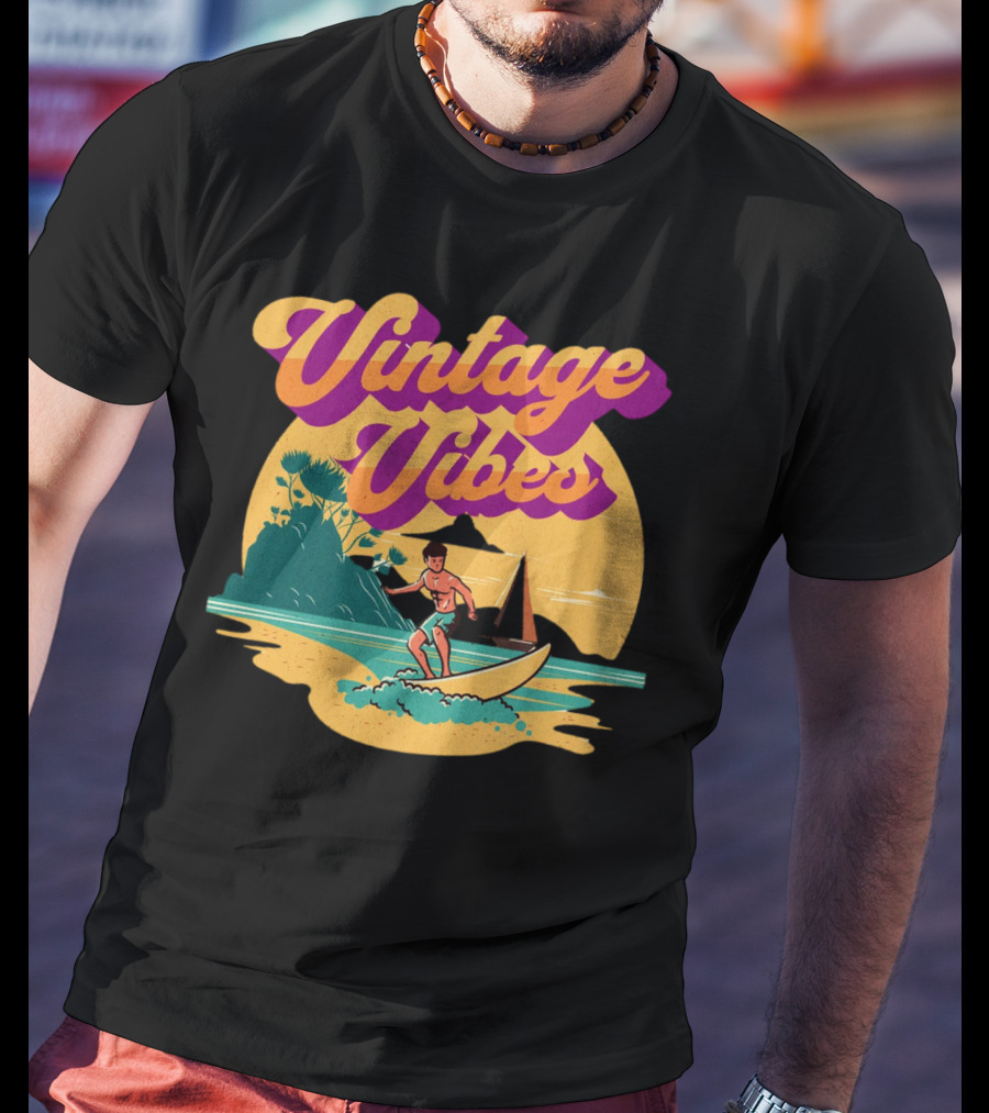 Vintage Vibes Retro Surfing Adventure Sunset Scene T-Shirt