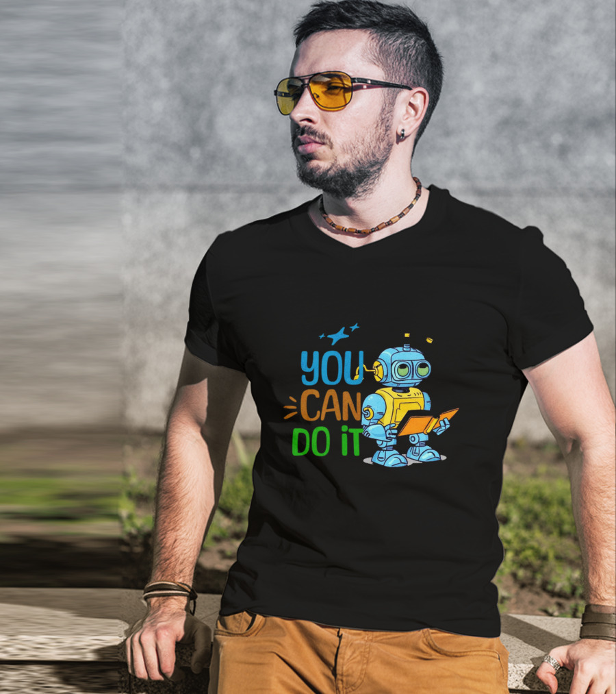 You Can Do It Robot Reading Motivation T-Shirt