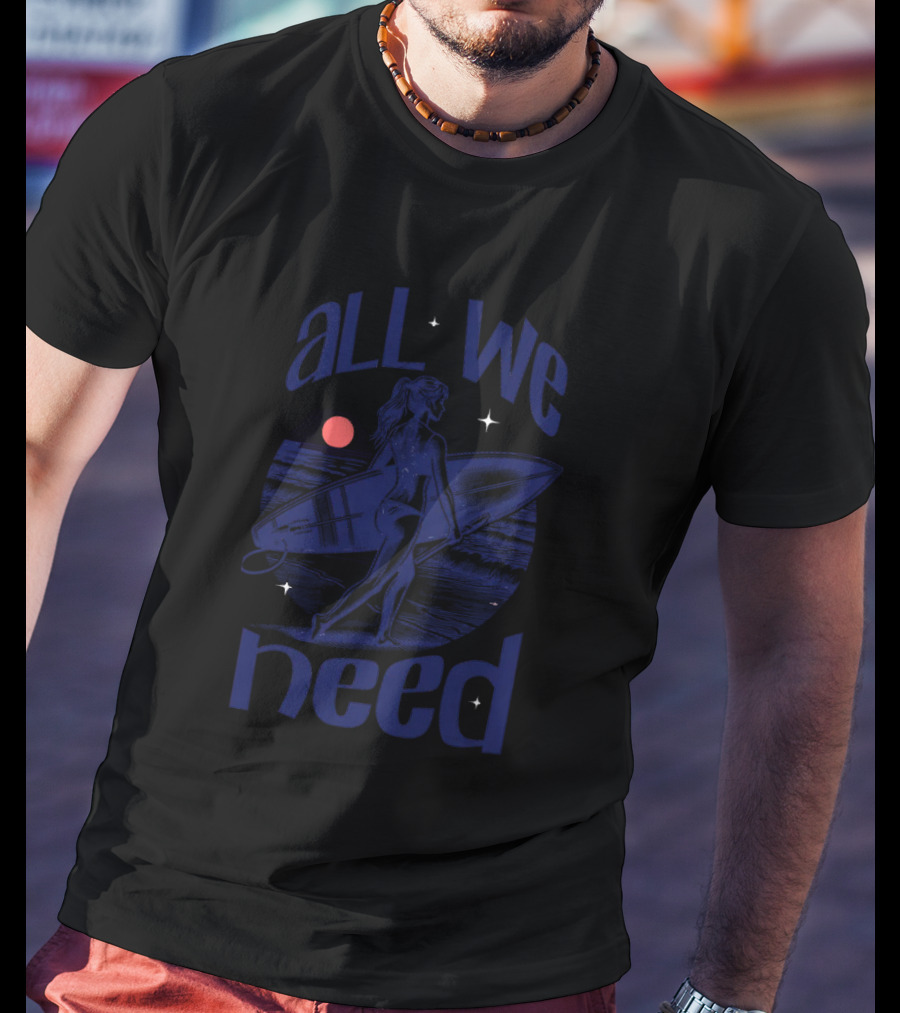 All We Need Surfer Moonlit Beach Vintage T-Shirt