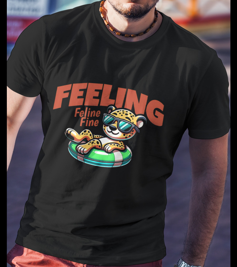 Feeling Feline Fine Leopard With Sunglasses On Pool Float T-Shirt