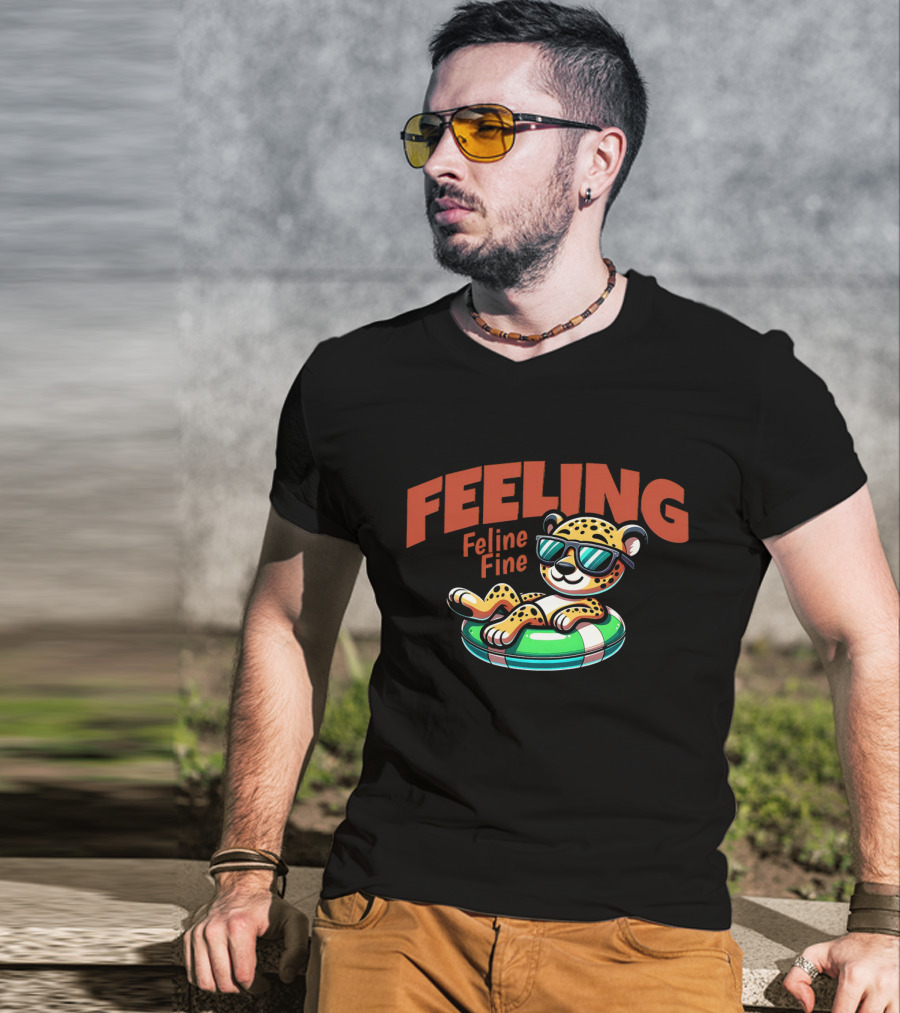 Feeling Feline Fine Leopard With Sunglasses On Pool Float T-Shirt
