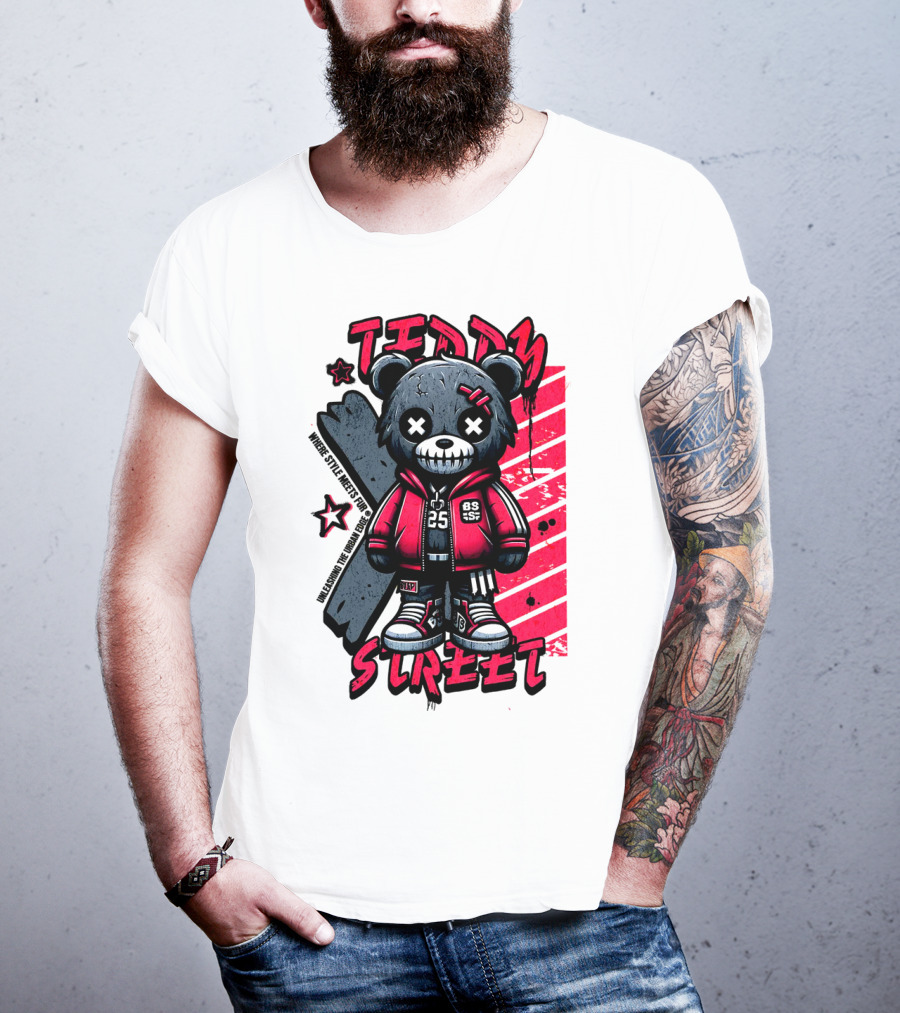 Teddy Street 85 Haunted Teddy Bea With Grunge Style Elements T-Shirt