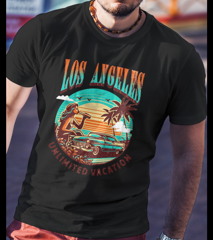 Los Angeles Unlimited Vacation Classic Car Palm Trees Sunset Vibes T-Shirt
