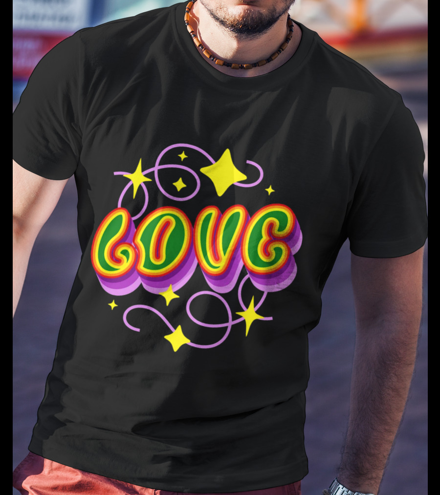 LOVE Stars And Swirls 70's T-Shirt
