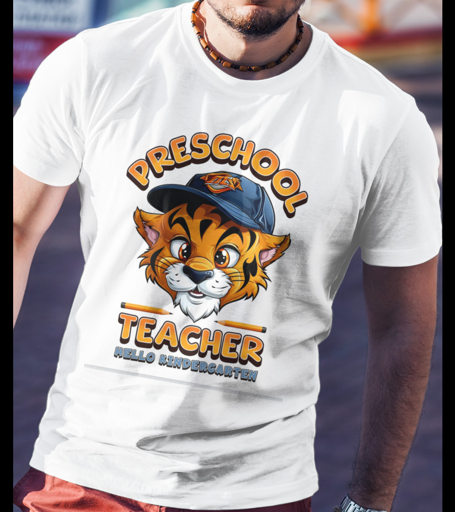 Preschool Teacher Tiger Mascot Hello Kindergarten Back To School T-Shirt