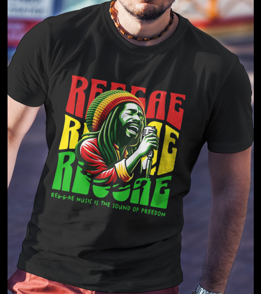 Reggae Music Is The Sound Of Freedom Vibrant Singer Iconic Colors T-Shirt