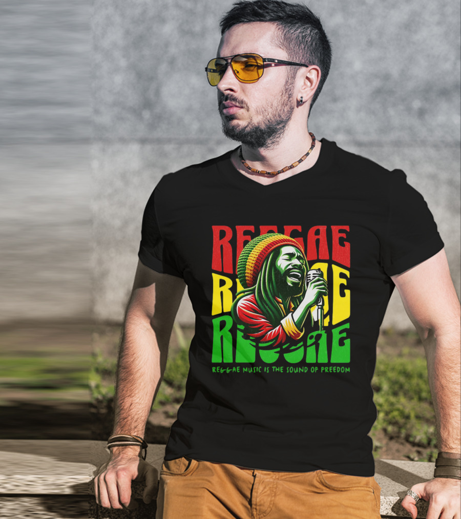 Reggae Music Is The Sound Of Freedom Vibrant Singer Iconic Colors T-Shirt