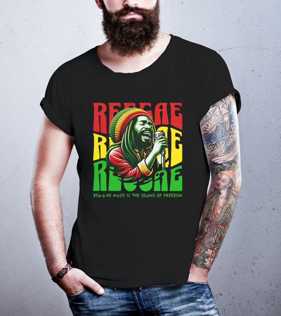 Reggae Music Is The Sound Of Freedom Vibrant Singer Iconic Colors T-Shirt