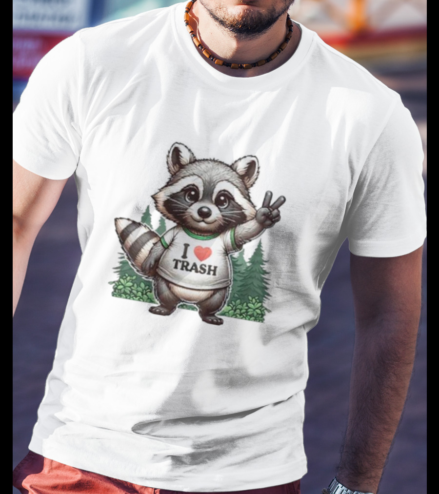 I Love Trash Raccoon Cute Forest Peace Sign T-Shirt