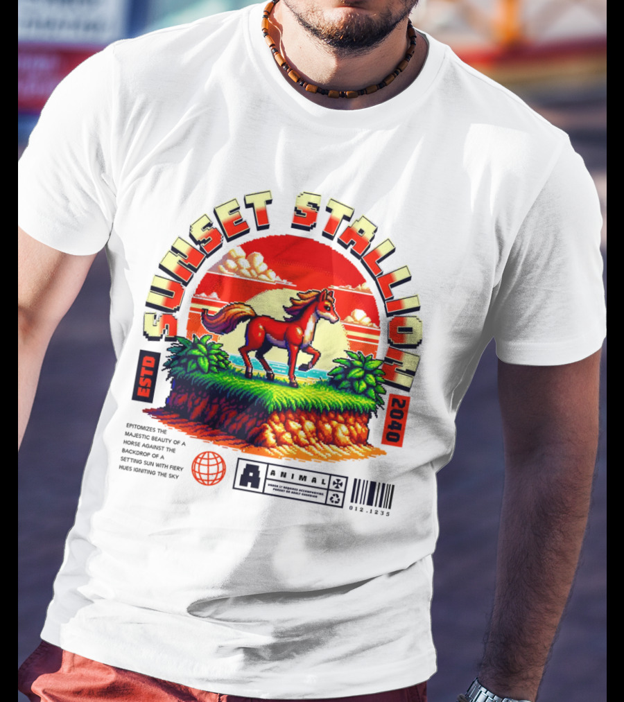 Sunset Stallion 2040 ESTO Animal Epic Epitome Horse Setting Sun Fiery Sky T-Shirt
