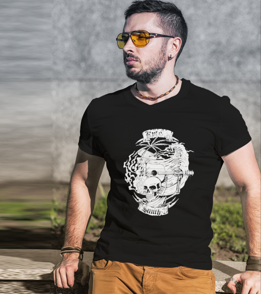 Kyle Smith Skull With Palm And Guitar Waves T-Shirt