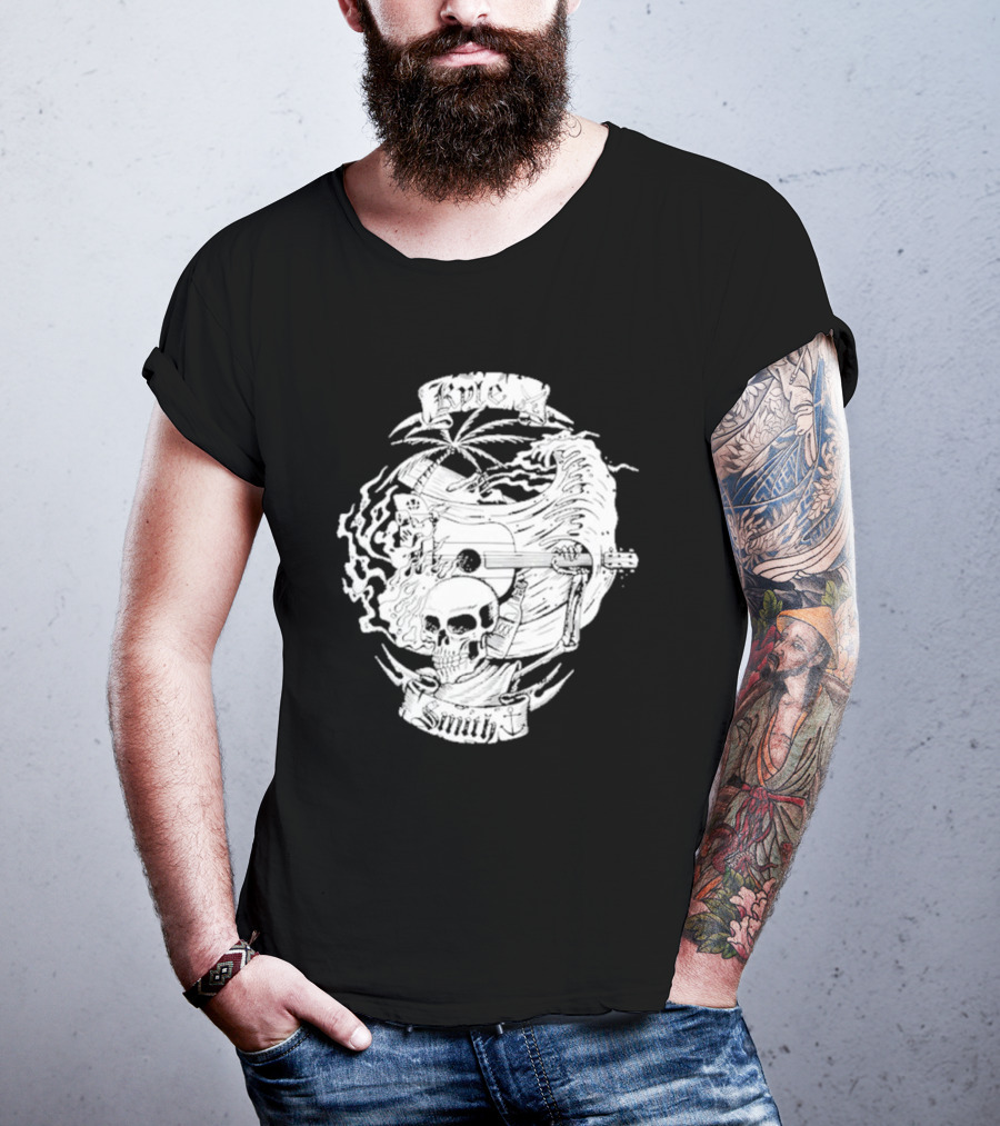 Kyle Smith Skull With Palm And Guitar Waves T-Shirt