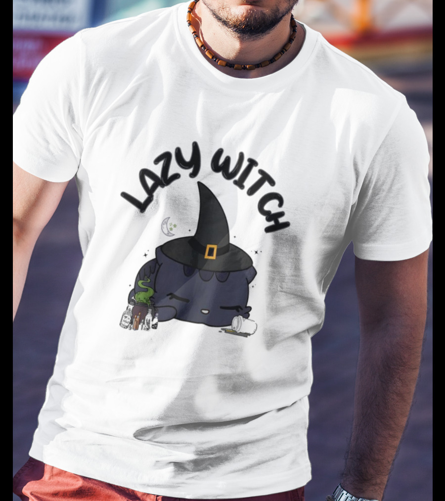 Lazy Witch Black Cat With Spellbinding Hat And Potion T-Shirt