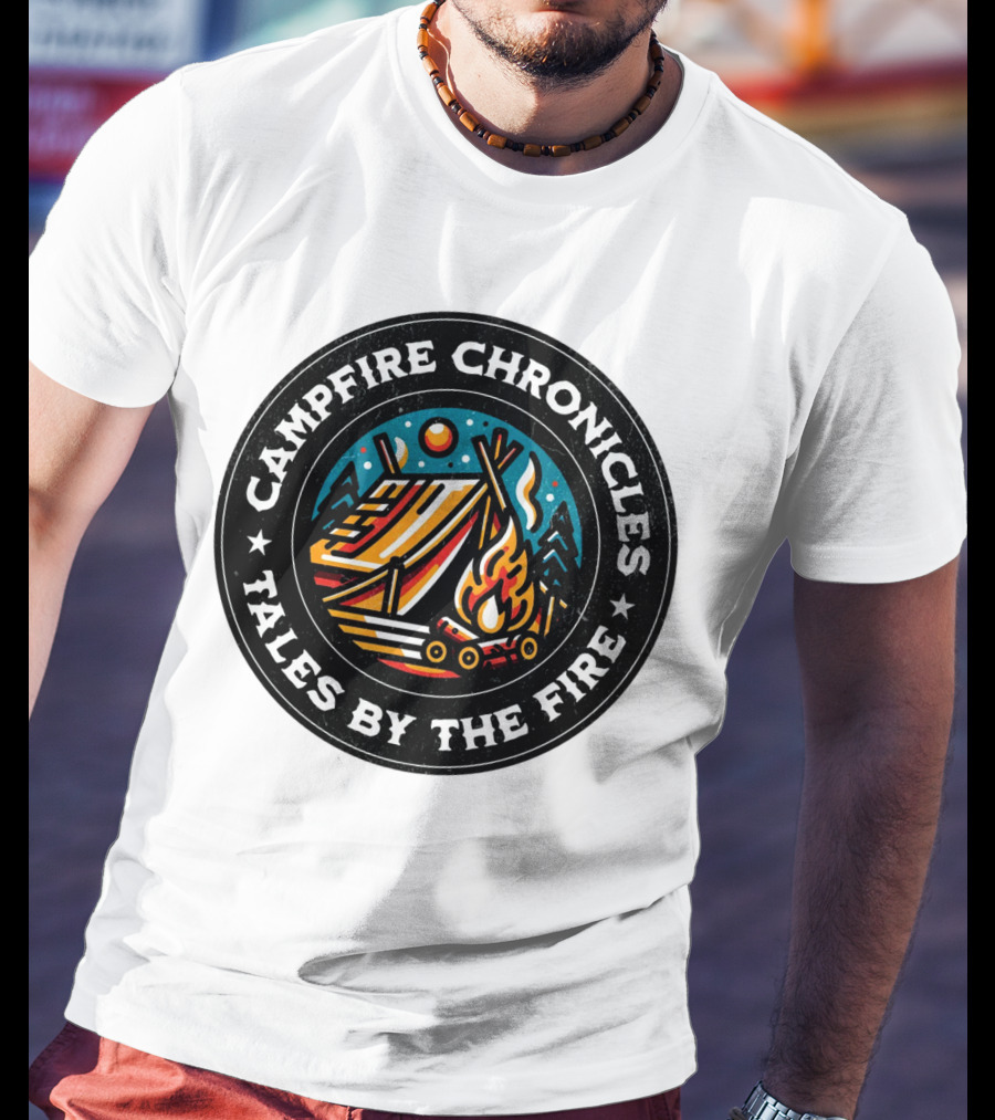 Campfire Chronicles Tales By The Fire Moonlit Tent And Bonfire Scene T-Shirt