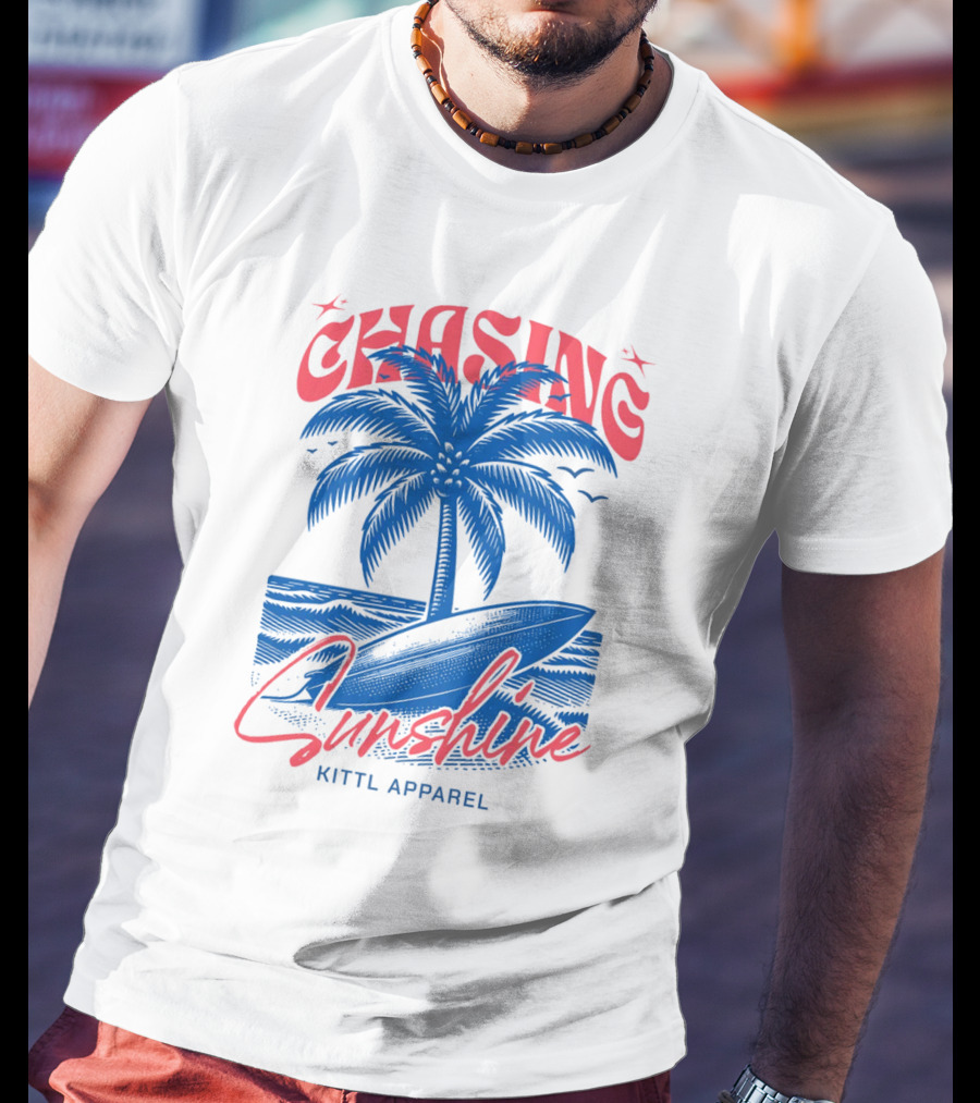 Chasing Sunshine Kittl Apparel Surfing Palm Tree Ocean Waves T-Shirt