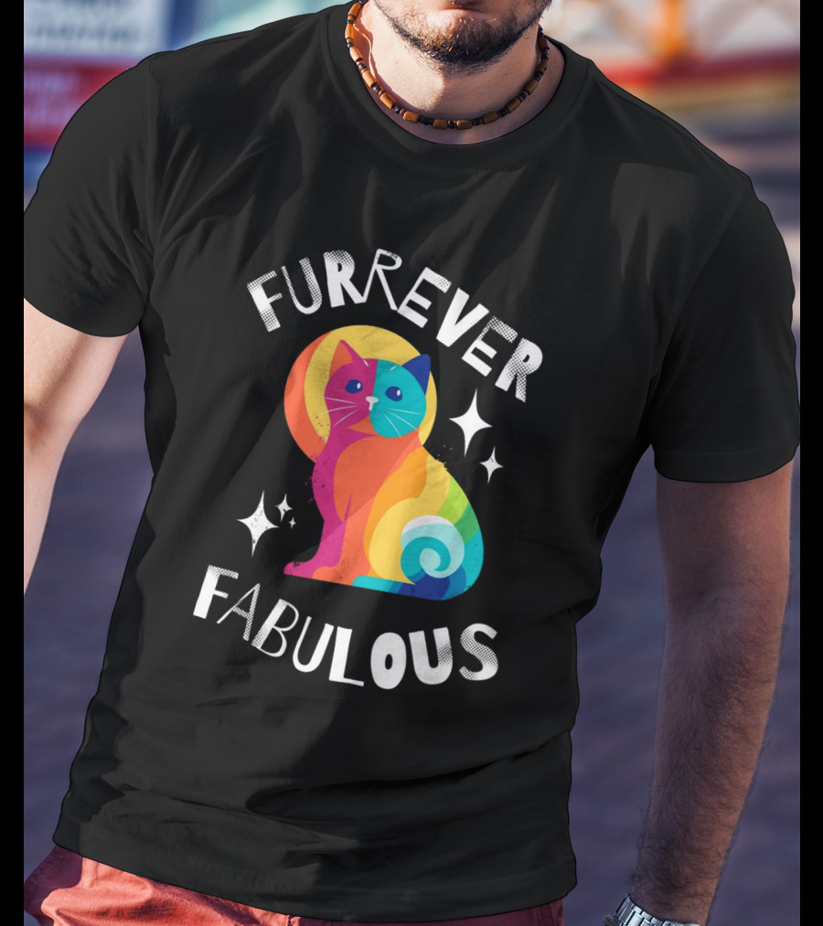 Furrever Fabulous Rainbow Cat With Stars T-Shirt